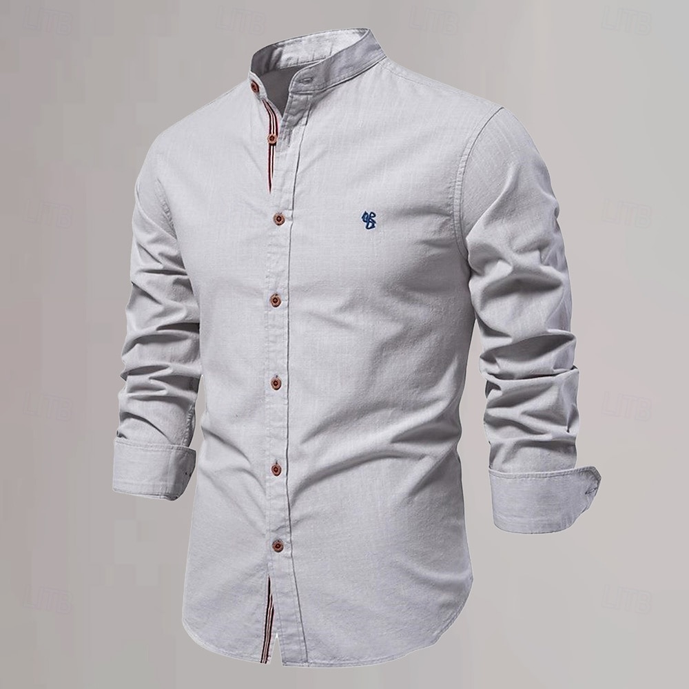 Per uomo Camicia con colletto cinese Camicia con colletto alla coreana Camicia in cotone e lino Semplice Vacanza Casual Quotidiano Nero Bianco Verde chiaro Blu scuro Manica Lunga Colletto alla coreana del 2025 a $25.99 –P9