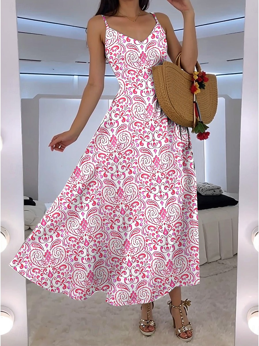 Per donna Abito maxi Abito a trapezio Abito Sottoveste Vacanza Casual Boho Feste Uscire Vestibilità standard Floreale Grafico Senza Maniche Scollo a V Bianco Rosa Blu Verde Estate Primavera del 2025 a $28.99 –P4
