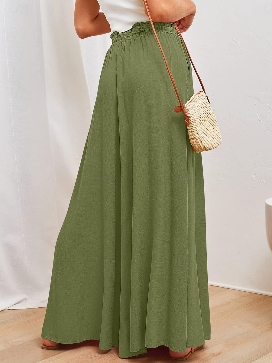 Pantaloni chinos larghi da donna pantaloni baggy basic casual lunghezza intera vita alta tasca semplice elastico comodo morbido confortevole micro-elastico all'aperto street blu arancione verde khaki del 2025 a $26.99 –P9