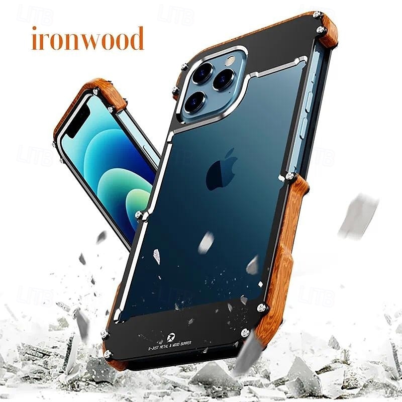 Wood Metal Bumper Frame Case for iPhone 15 Pro Max 14 Plus 13 12 11 Pro Max X XR XS – 4-Corner Shockproof Protection, Solid Color Aluminum Alloy Edge Cover 2025 - $36.99 –P8
