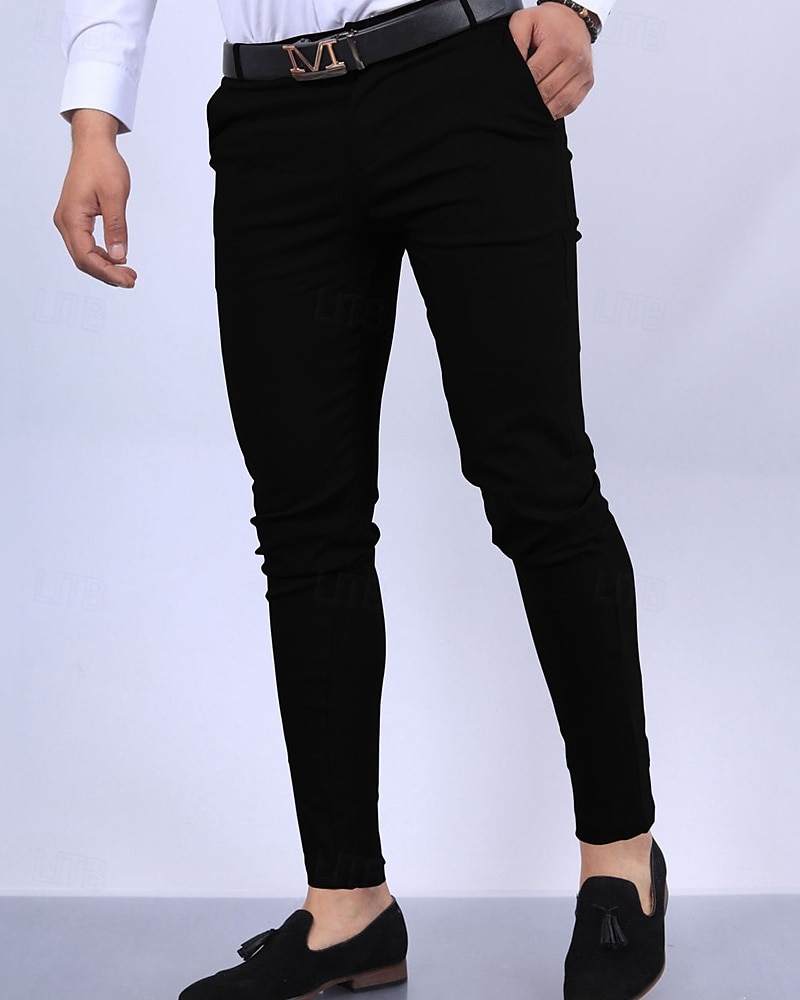 Homens Social chinês Calça Chino Bolsos Tecido Conforto Diário O negócio Estilo Clássico Preto Vinho Micro-Elástica de 2026 por $29.99 –P6