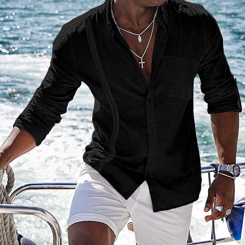 Voor heren Overhemd linnen overhemd Katoenen linnen overhemd Zomer overhemd Strand hemd Overhemd met knopen Effen Casual Dagelijks Zwart Wit Marineblauw blauw Lange mouw Strijkijzer Lente zomer 2025 - $21.99 –P6
