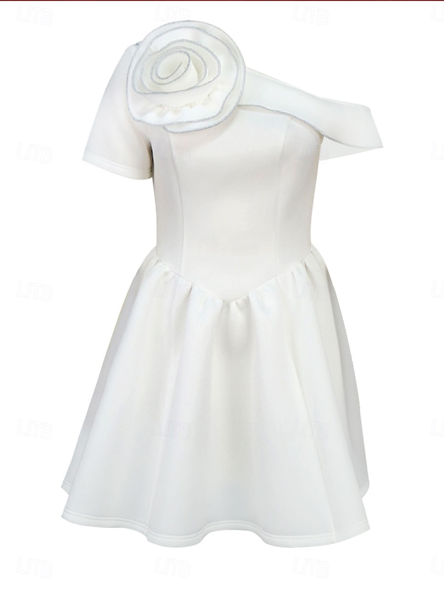 Hochzeitskleider A-Linie Ein-Schulter Kurzarm kurz mini Satin Brautkleider mit einfarbig 2025 - $119.99 –P11