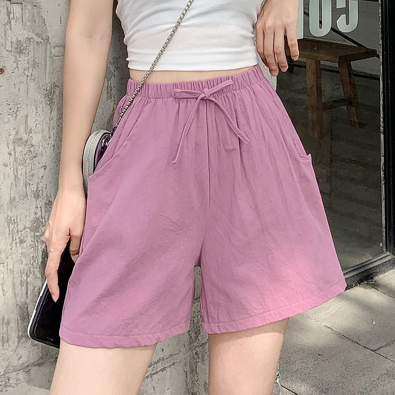 2025年 女性用 リネン風ショートパンツ スラックス クロップパンツ ファッション ストリートファッション 膝丈 ナチュラルウエスト 平織り ポケット 弾性巾着デザイン 快適 通気性 お出かけ 週末 フォレストグリーン ブラック ターコイズ ホワイト 夏 レギュラー  コレクション – $15.99 –P16