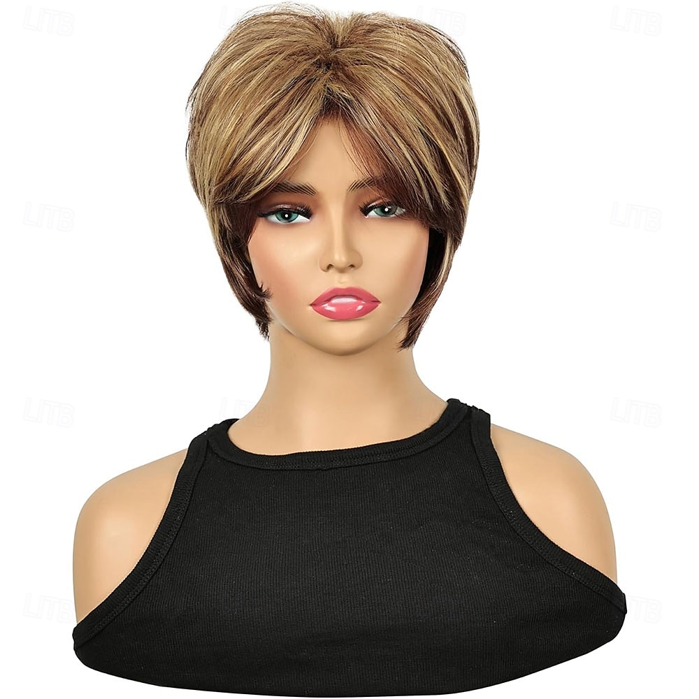 Short Brown Pixie Cut Wig Short Hair Wigs with Bangs Mixed Blonde Highlight Layered Fluffy Synthetic Hair Replacement Wig for Women Halloween Costumes Wigs 2026 - $25.99 –P5