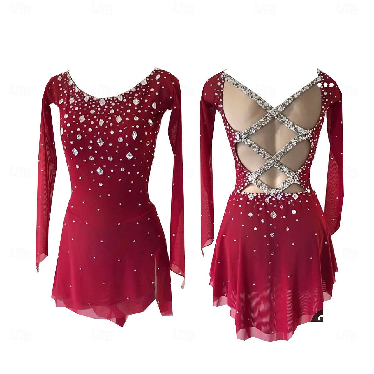 Figure Skating Dress Women's Girls' Ice Skating Dress Burgundy Thumbhole  Halo Dyeing High Elasticity Professional Competition Skating Wear Thermal  Warm Crystal / Rhinestone Long Sleeve Ice Skating 2026 - GBP 192