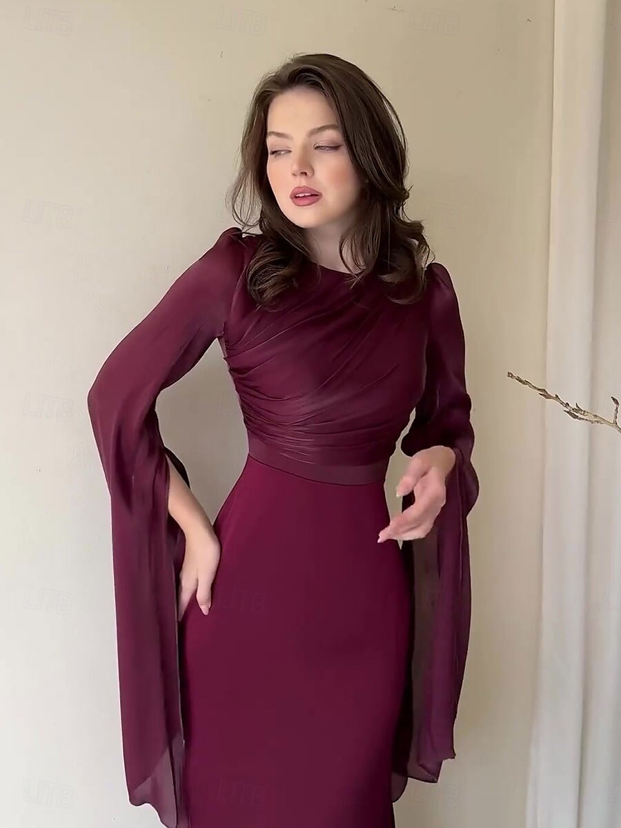 Sellő Trumpet Quinceanera Ruhák Elegáns Ruha Formális Esküvő Padló Hosszú Ujjú Crew Nyak Bársonyos Ráncokkal 2025 - $79.99 –P9