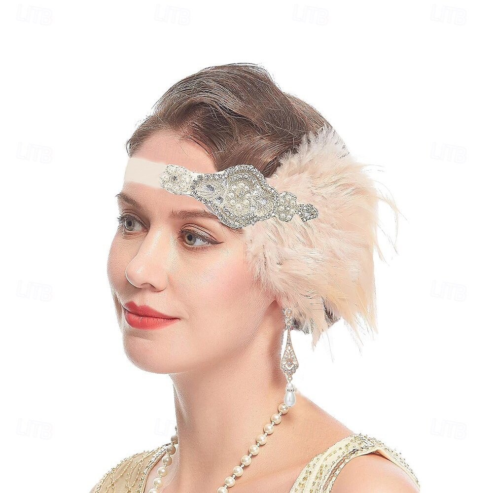 1920-as évek A nagy Gatsby Flapper fejpánt Gyöngyös karkötő Fülbevaló A nagy Gatsby Toll Retro Csillogó glitter Kristály / Strassz Női Farsang Valentin nap Álarcos mulatság Party estélyi viselet 2025 - $24.99 –P3