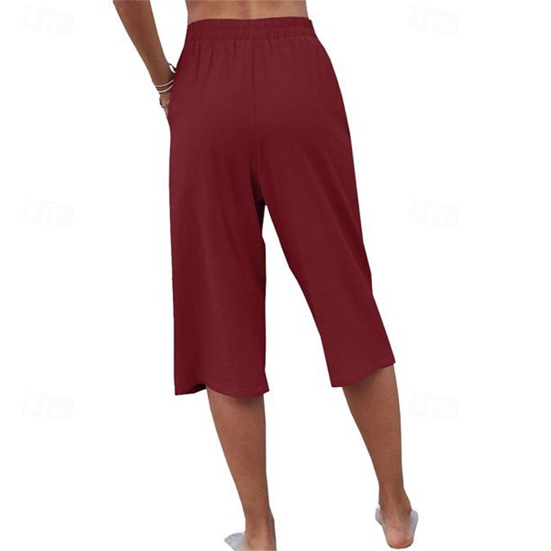 Damen Kunstbaumwollleinen Caprihose Stoffhosen Lässig Wadenlang Natürliche Taille Einfach Tasche Elastischer Bund Außenbereich Bequem Urlaub Straße Wein Grau Schwarz Rosa Sommer Normale Passform 2026 - $17.49 –P20
