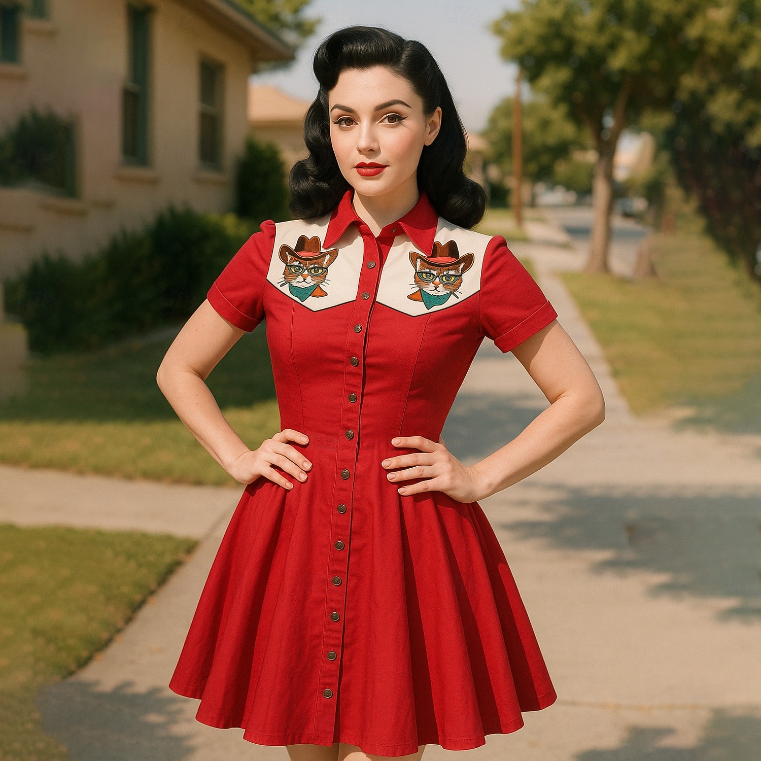 1950s Retro Antiguo Mini Vestido camisero Chica vaquera Botón hacia abajo Impresión 3D Disfraz Mujer Mascarada Casual Vacaciones Fiesta de Té Adulto Vestido Primavera verano 2026 - $29.99 –P1