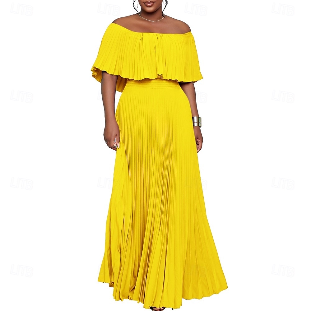 Robe A-Line robes de quinceanera élégante robe mariage invitée de mariage longueur sol manches courtes épaules dénudées polyester sans dos avec plis de 2025 ? $89.99 –P3