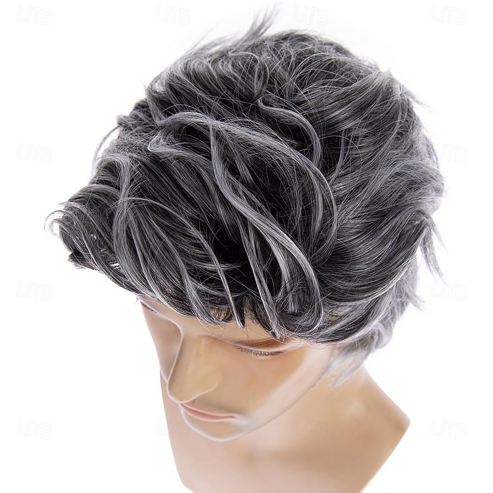 pánská šedá paruka krátká šedá vrstvená halloween cosplay paruka anime kostým party vlasy pro muže 2025 - $25.99 –P3