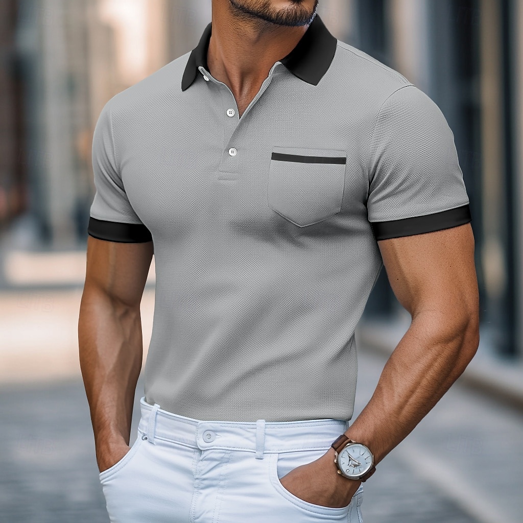 Men's Golf Shirt Pique Polo Shirt Casual Work Lapel Ribbed Polo Collar Short Sleeve Basic Modern Color Block Pocket Summer Regular Fit White Navy Blue Light Blue Golf Shirt 2026 - $13.49 –P4