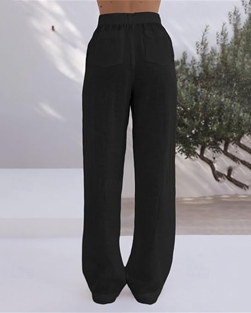 Per donna Pantaloni in cotone e lino Pantaloni Palazzo Moda Streetwear Comfort Lunghezza intera Misura del girovita medio Semplice Tasca Elastico in vita Comodo All'aperto Confortevole Streetwear del 2025 a $27.99 –P4