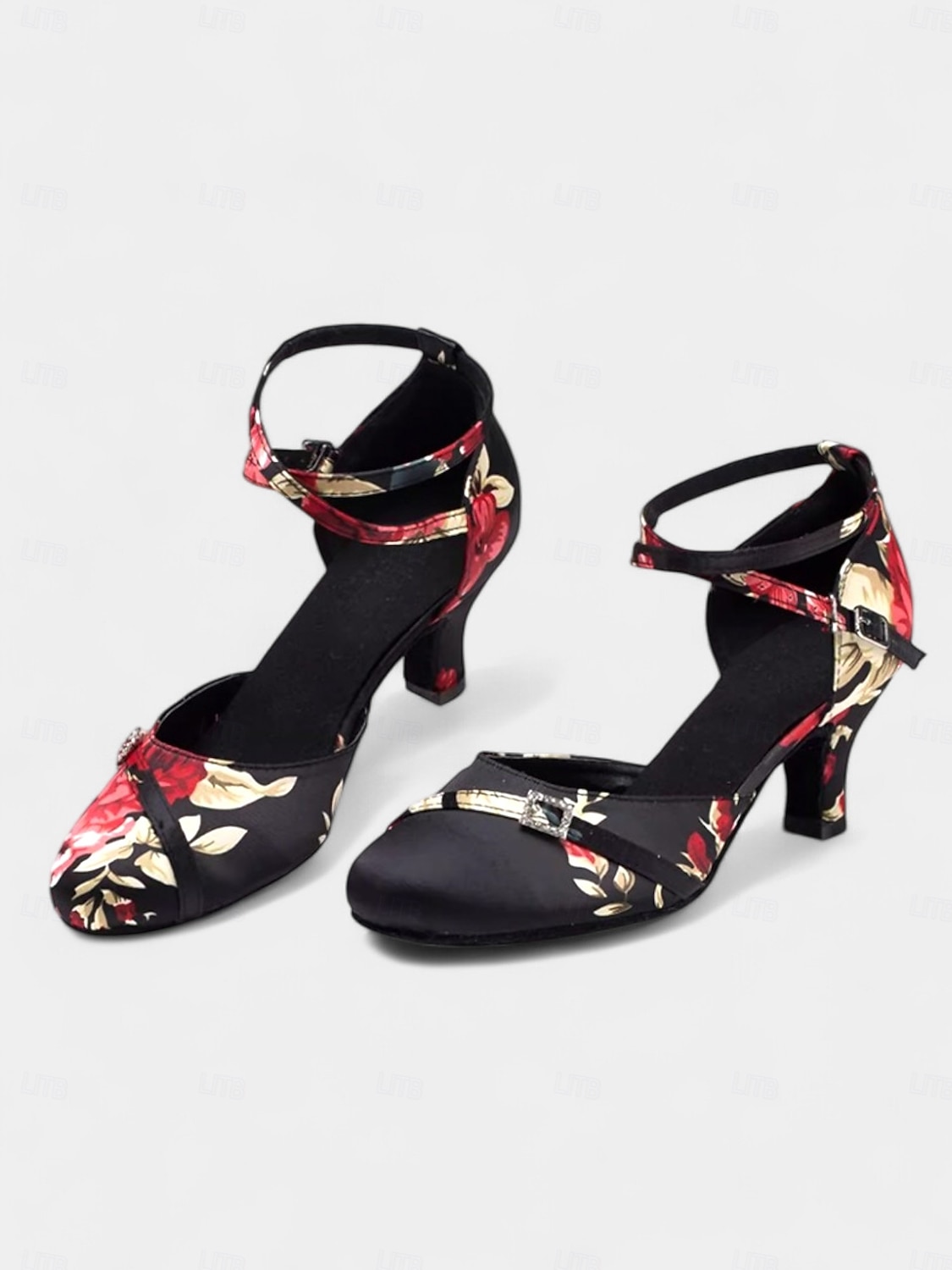 Damen-Latin-Tanzschuhe mit Blumenmuster aus Satin – elegante Riemchen-Ballsaalschuhe für Auftritte und Salsa-Übungen 2025 - $54.99 –P1