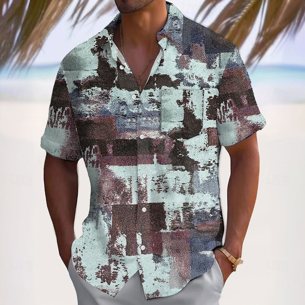 Homens Geométrica Bloco de cor Camisa Social Camisa casual camisa de botão Manga Curta Moda Casual Férias Dia a Dia Feriado Verão Primavera Aberto para a Lateral Impressão 3D camisas de colarinho Um de 2025 por $23.99 –P4
