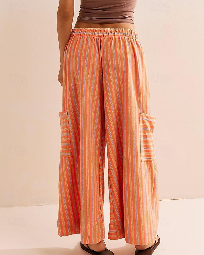 Femmes Slacks Pantalons Streetwear Occasionnel Longueur complète Naturel Rayé Avec Poches Conception à cordon élastique Confortable Extérieur Rue Sortir Rouge orangé Bleu ciel clair Marine fonc de 2025 ? $19.99 –P6