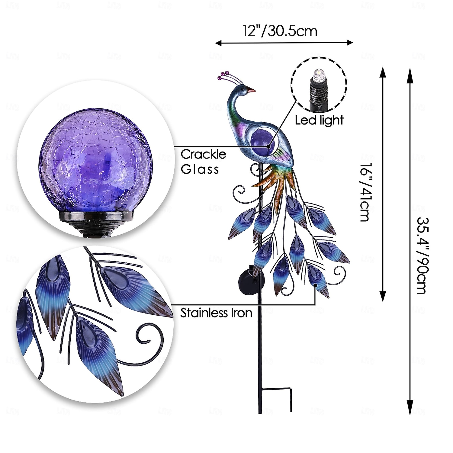 1 Pc Outdoor Solar Waterproof Metal Peacock Glass Ball Plug in Light 31.5Inch Courtyard Garden Park Lawn Path Landscape Light Festival Wedding Party Atmosphere Decoration Light 2025 - $21.99 –P5