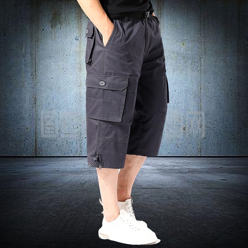 Муж. Шорты-карго Шорты Летние шорты Кулиска Эластичная талия Мульти карман Полотняное плетение Комфорт Пригодно для носки До щиколотки на открытом воздухе спорт Повседневные Мода На каждый день 2025 - $23.99 –P4