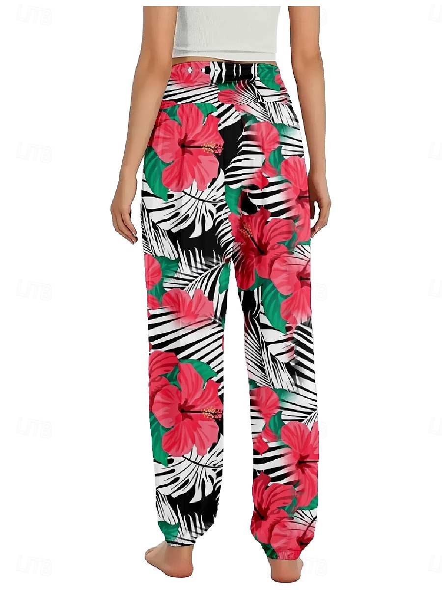 Per donna Pantaloni ispirati al lino Gamba larga Pantaloni Stile Etnico Casual Boho Lunghezza intera Vita Alta Floreale Foglia Tropicale Tasca Elastico in vita Stampa Traspirabilità Morbido del 2025 a $21.99 –P11