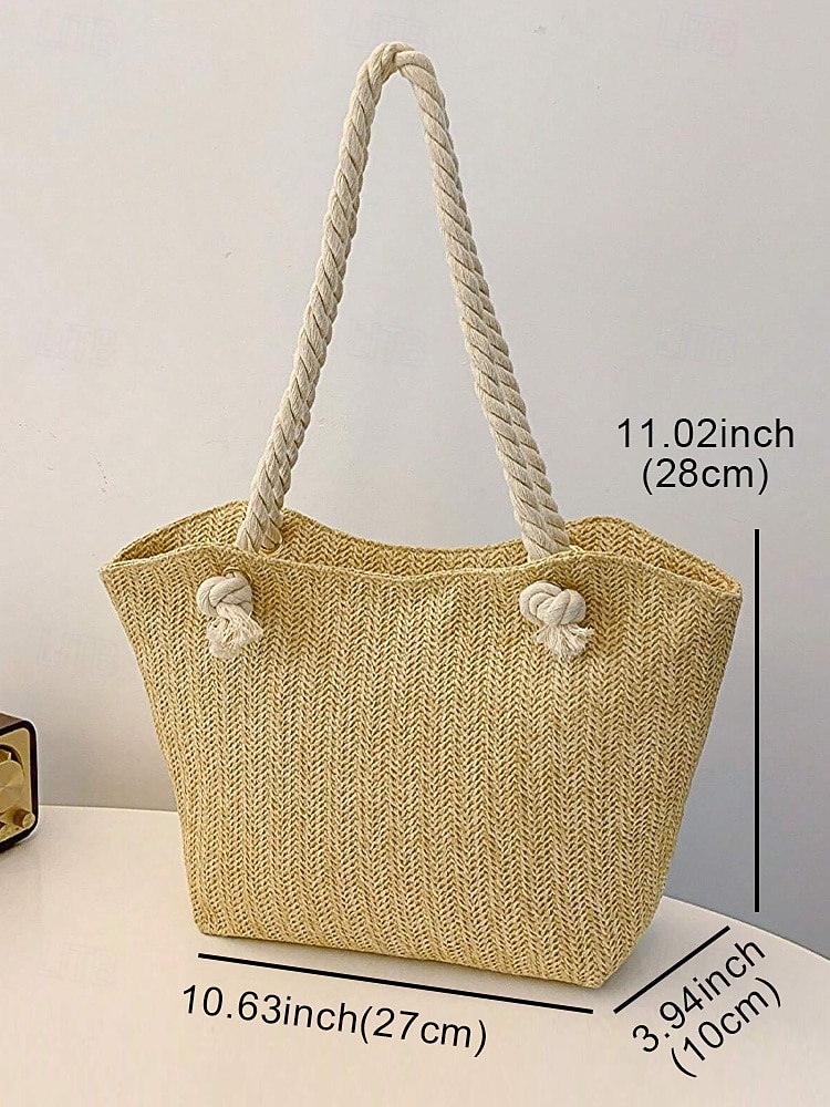 dames strooien strandtas met touw handgrepen - grote zomerhandtas voor vakantie, zwembad, reizen en casual outfits kaki beige 2026 - $18.99 –P7