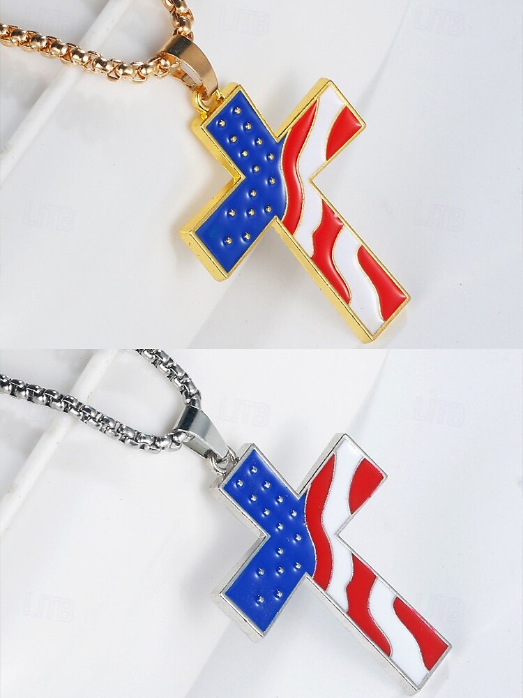 Collana con ciondolo a croce con bandiera americana da uomo – tonalità oro e argento con design della bandiera degli Stati Uniti, elegante e alla moda per un abbigliamento casual e di tendenza. del 2025 a $9.99 –P7
