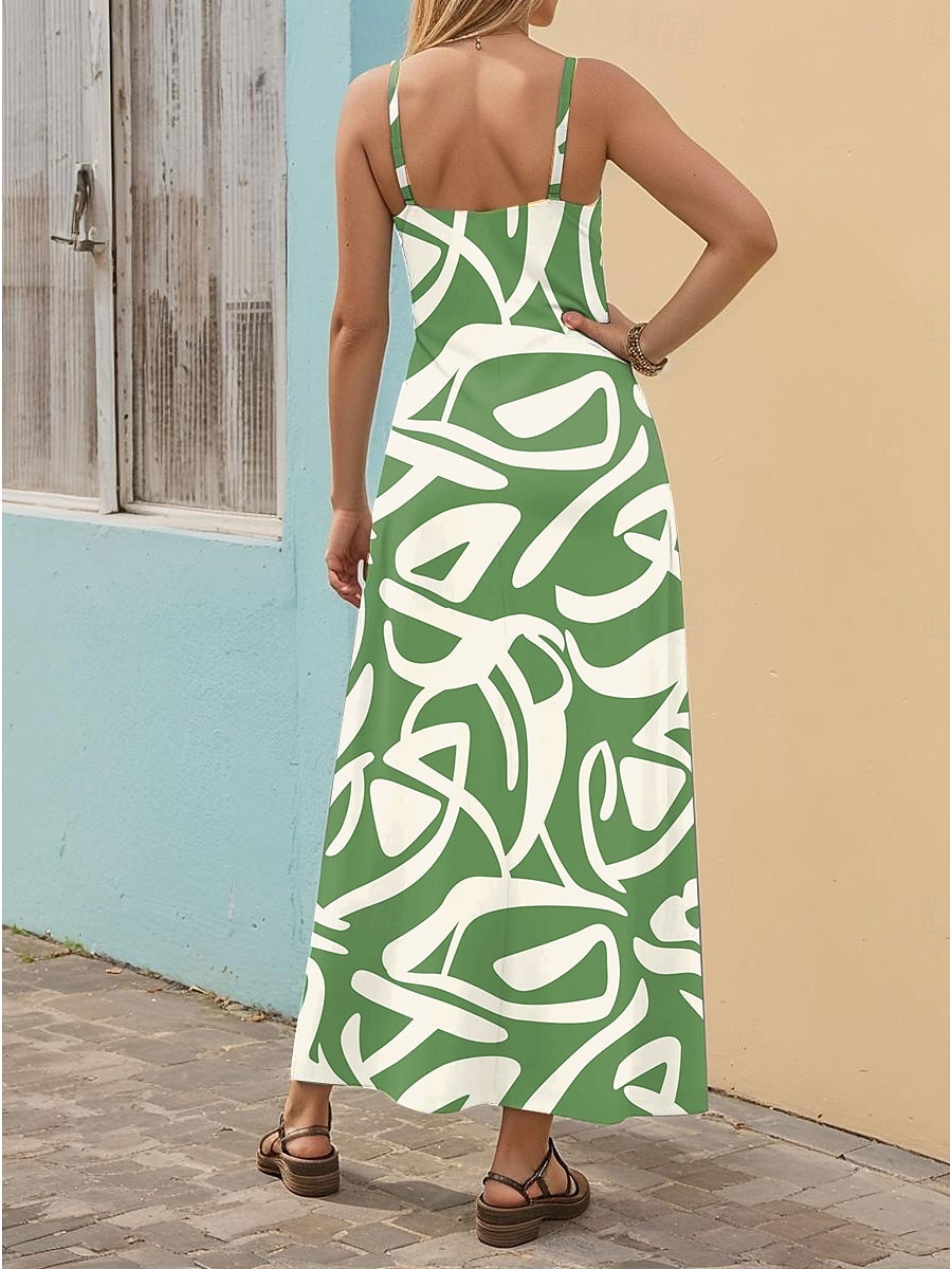 Damskie Sukienka maxi Sukienka A line Sukienka na ramiączkach Urlop Codzienny Styl plażowy Na zewnątrz Wyjściowe Luźny / a Graficzny Geometryczny Abstrakcja Bez rękawów W serek Czerwony Niebieski 2025 - $34.99 –P2