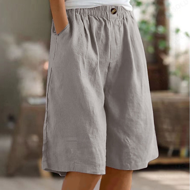 Dame Shorts Bukser Fritid Knelengde Naturlig عادي Lomme Elastisk midje comfy Utendørs Dagligdagstøy Ut på byen Påfugl Blå Aprikos Lysebrun Lys Himmelblå Sommer Normal 2025 - $16.99 –P14