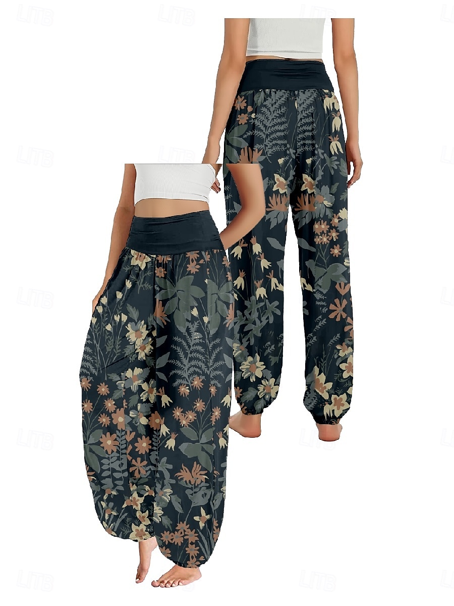 Per donna Pantaloni ispirati al lino Gamba larga Pantaloni Stile Etnico Casual Boho Lunghezza intera Vita Alta Floreale Foglia Tropicale Tasca Elastico in vita Stampa Traspirabilità Morbido del 2025 a $21.99 –P9