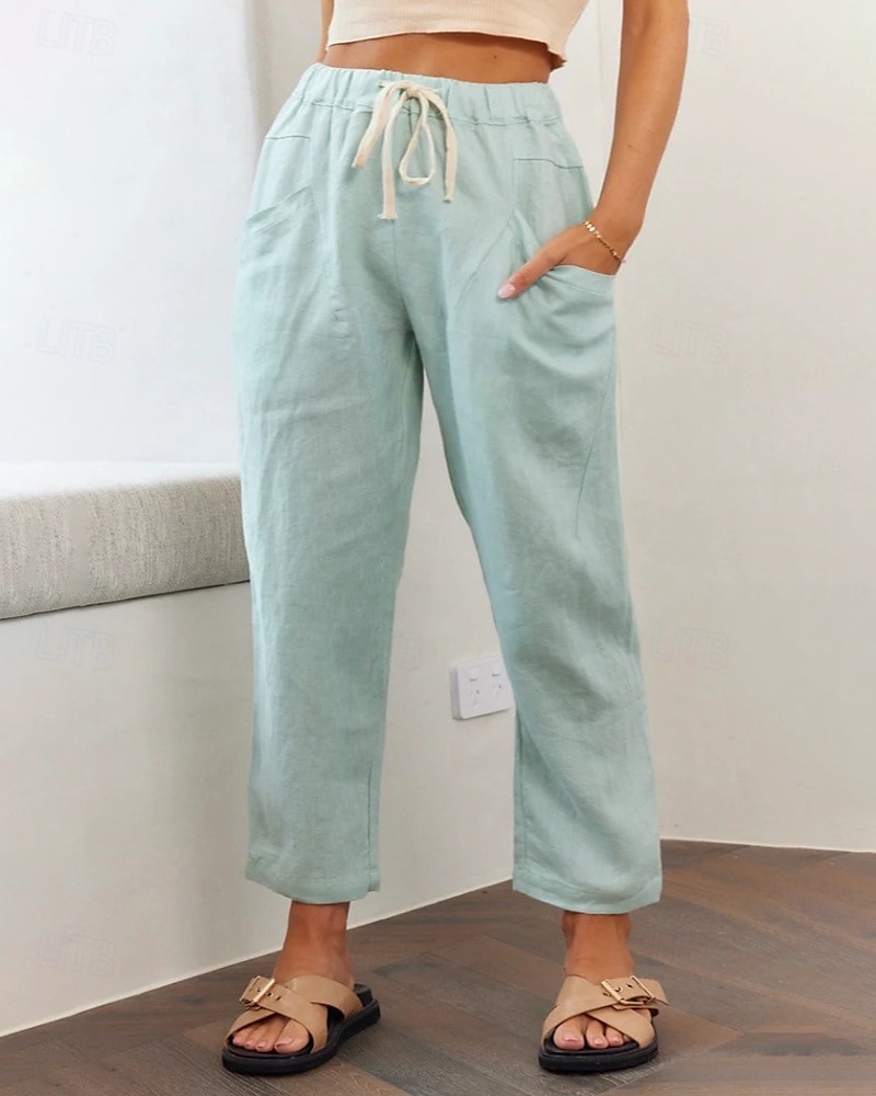 Per donna Pantaloni in cotone e lino Pantaloni Eleganti Moda Streetwear Lunghezza intera Naturale Semplice Tasca Design con Coulisse Elastica All'aperto Confortevole Vacanza Uscire Ruggine Blu cielo del 2025 a $22.99 –P12