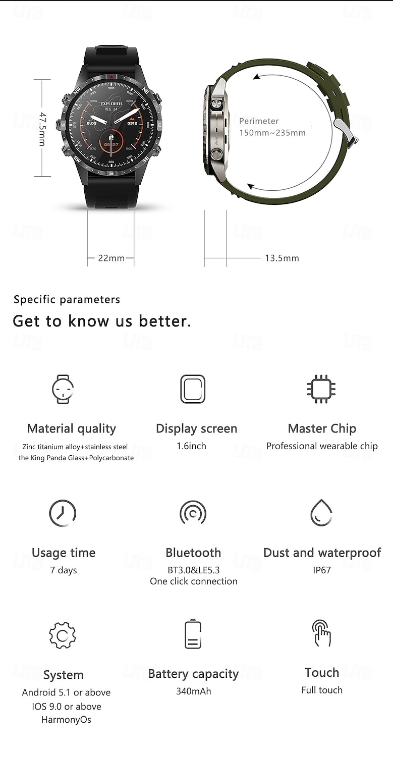 GT45 Умные часы 1.6 дюймовый Смарт Часы Bluetooth Напоминание о звонке Фитнес-трекер Сидячий Напоминание Совместим с Смартфон Женский Мужчины 2025 - $65.99 –P15