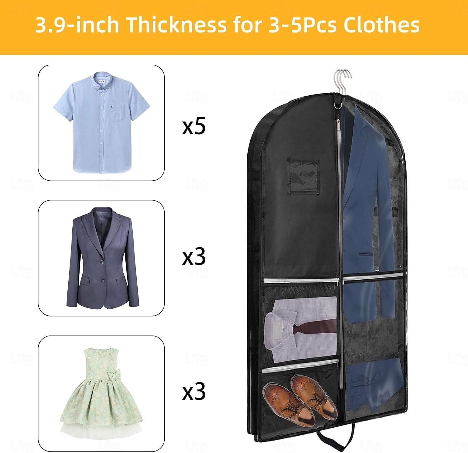 Kledinghoes voor kostuums met 4 zakken en gesp, 110 x 60 cm, opvouwbare reishoes van non-woven materiaal met handvat, stofdichte opbergtas voor herenjas, jack, kinderkleding 2025 - $13.49 –P4
