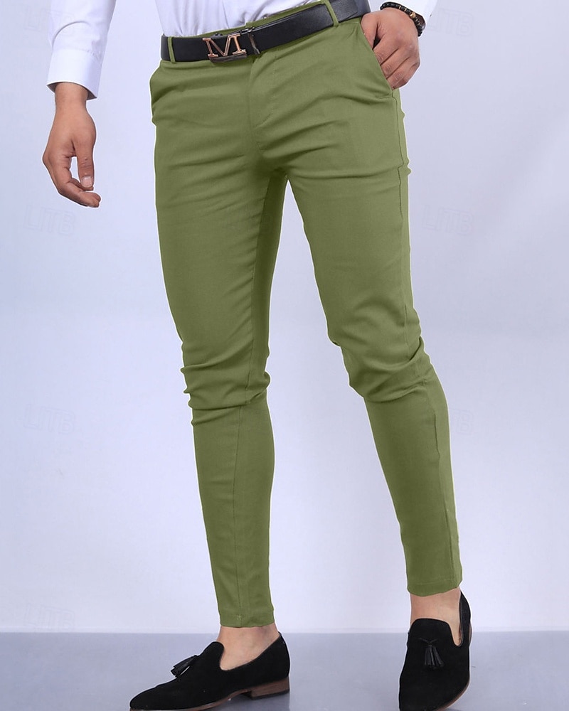 Homens Social chinês Calça Chino Bolsos Tecido Conforto Diário O negócio Estilo Clássico Preto Vinho Micro-Elástica de 2026 por $29.99 –P10