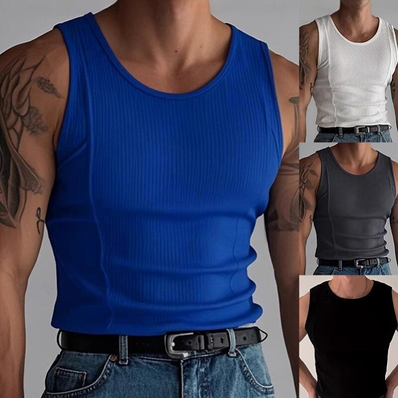 Men's Tank Top Undershirt Sleeveless Shirt Wife beater Shirt Sleeveless Crew Neck Summer Color Block Pit Strip Fashion Muscle Slim Fit Basic Outdoor Casual Sports Black White Royal Blue Top Tee for 2025 - GBP £15 –P1