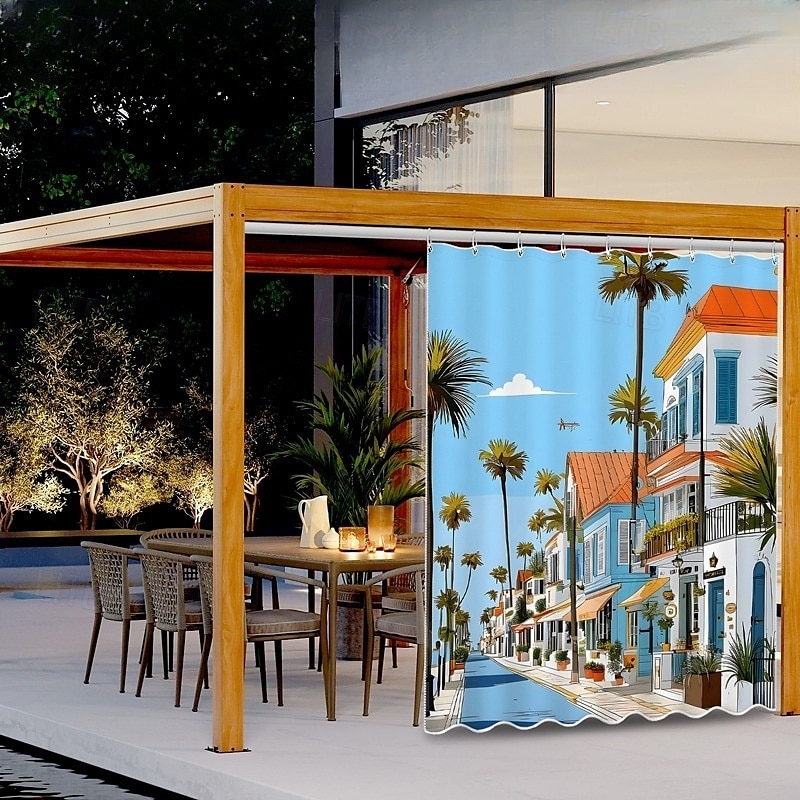 Rideau extérieur imperméable rideau de patio coulissant rideaux de pergola œillets paysage 3D vue de la ville pour gazebo balcon porche fête 1 panneau de 2025 ? $34.99 –P5