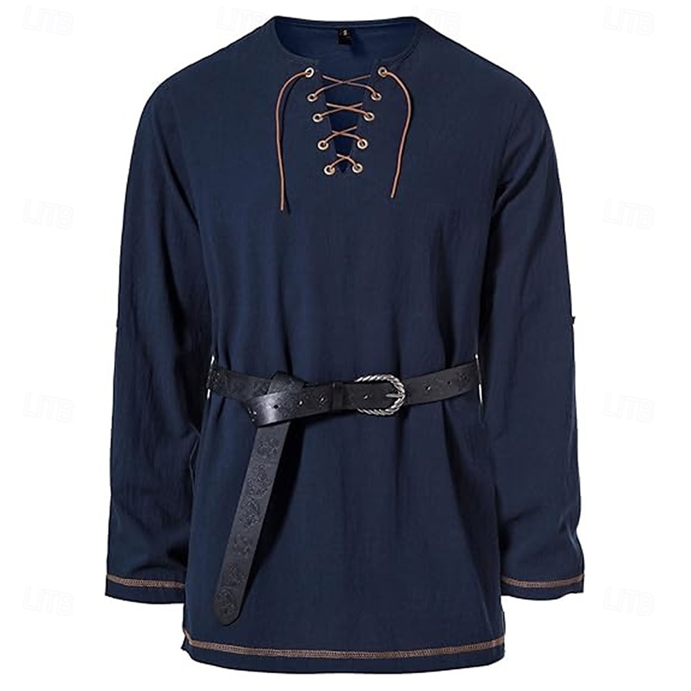 Middeleeuws Renaissance 17e eeuw Gemiddelde Lengte Blouse / overhemd Cosplay kostuum Ridder Viking Keltische ridder Trekkoord Effen Kleur Kostuum Voor heren Piraat Halloween Maskerade Casual 2025 - $28.99 –P1