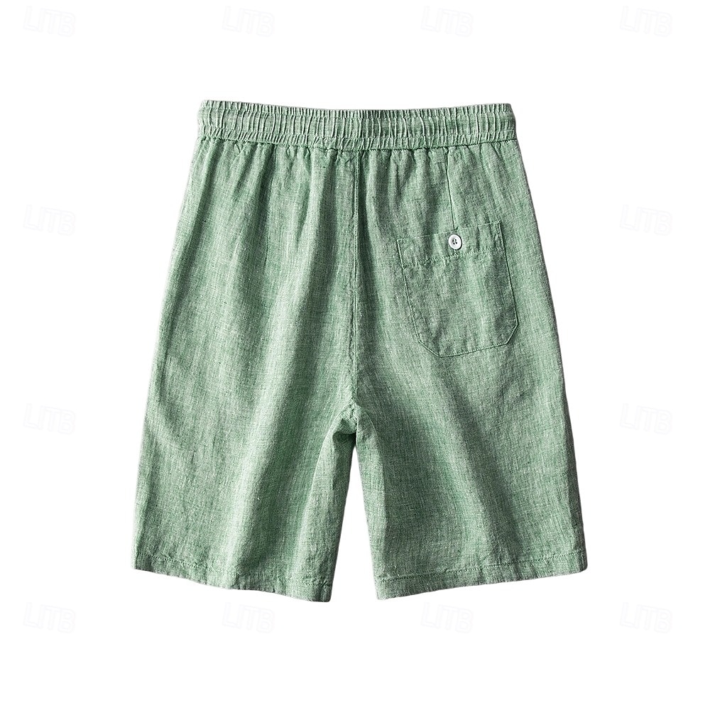 herrshorts i 100 % linne enfärgad knälång utomhus casual daglig semester etnisk stil denim blå ljus khaki oelastisk 2025 - $41.99 –P18