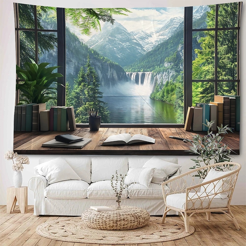 peisaj natural frumos în afara ferestrei agățat tapiserie artă de perete tapiserie mare decor mural fotografie fundal pătură perdea acasă dormitor living decor 2026 - $17.99 –P3