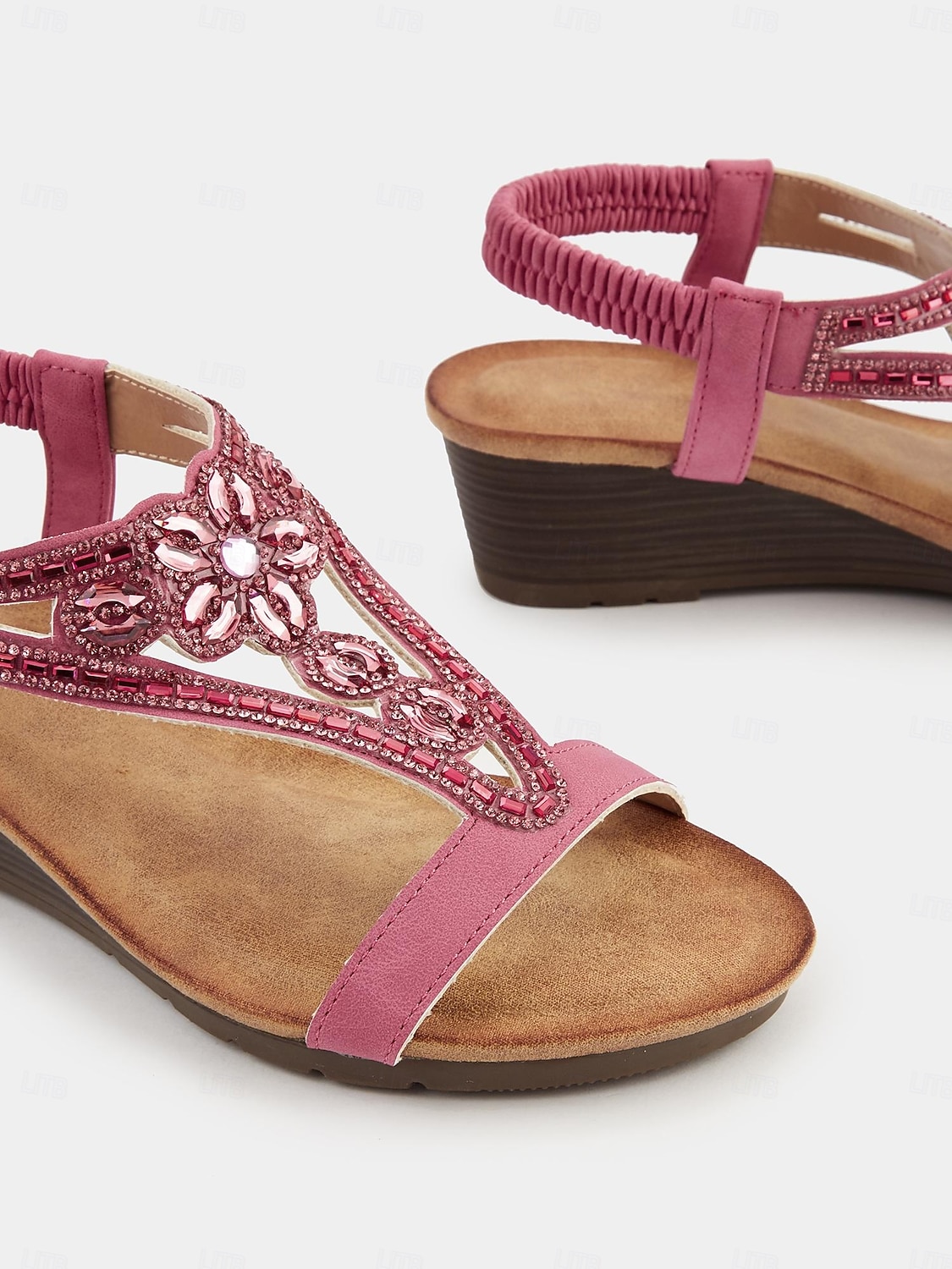 Sandales compensées roses à brides en T pour femmes avec strass – Chaussures d'été élégantes pour les garden-parties et au quotidien de 2026 ? $42.99 –P2