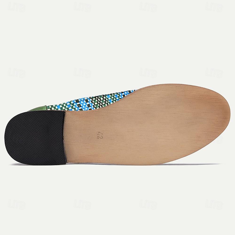 Men's Green and Blue Handwoven Oxford Shoes – Casual Artistic Lace-Up Shoes for Summer and Weekend Gatherings 2025 - AU $69.99 –P6