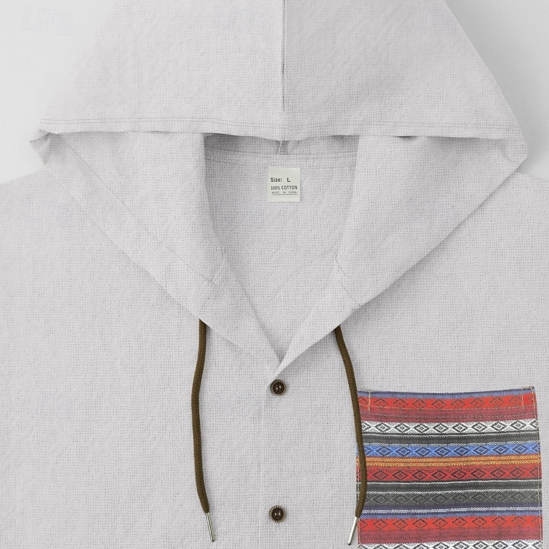 Herren Knopfhemd Einfach Urlaub Straße Schwarz Weiß Khaki Grau Langarm Mit Kapuze Frühling & Herbst Bekleidung Button-Down 2025 - $26.99 –P4
