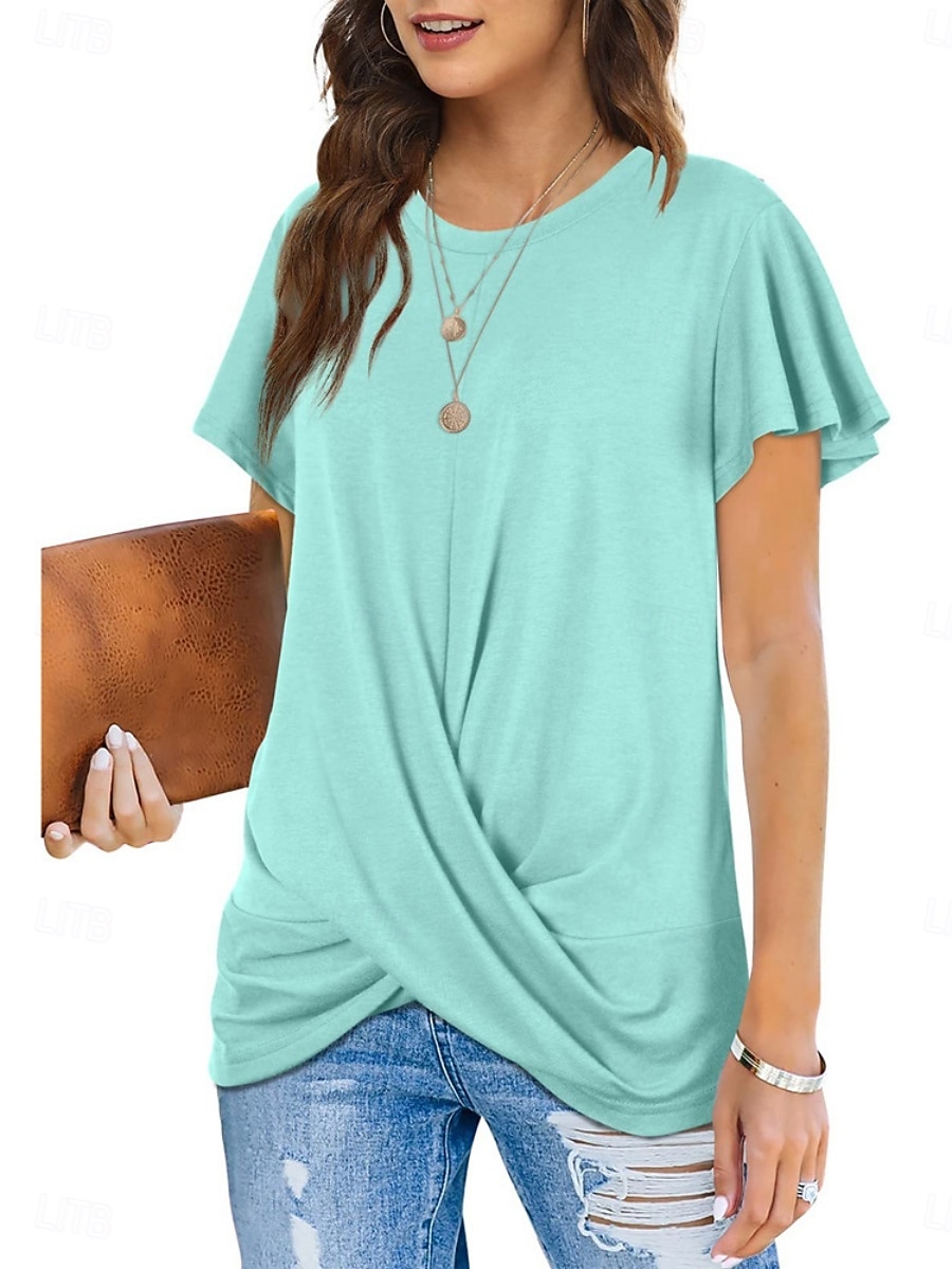 T-shirt femme de couleur unie Uni Classique Moderne Décontracté Manches courtes Col rond Hauts réguliers Quotidien Week-end Noir Blanc Vert clair Rose Bleu Été de 2025 ? $15.99 –P17