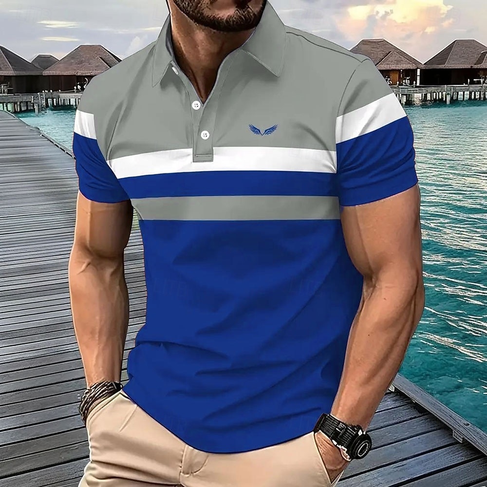 Per uomo A righe Polo Manica Corta Magliette polo Camicie con Colletto Business Casual Scuola All'aperto Athleisure Abbigliamento quotidiano Stampa 3D Estate Nero Rosso Blu del 2026 a $26.99 –P4