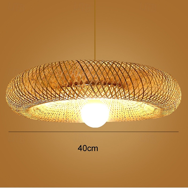 Lámpara de araña de bambú retro de ratán de 40 cm, lámpara de techo E26/E27, adecuada para salas de estar, dormitorios, restaurantes, cafeterías, bares y clubes, 110-240 V. 2025 - $142.99 –P4
