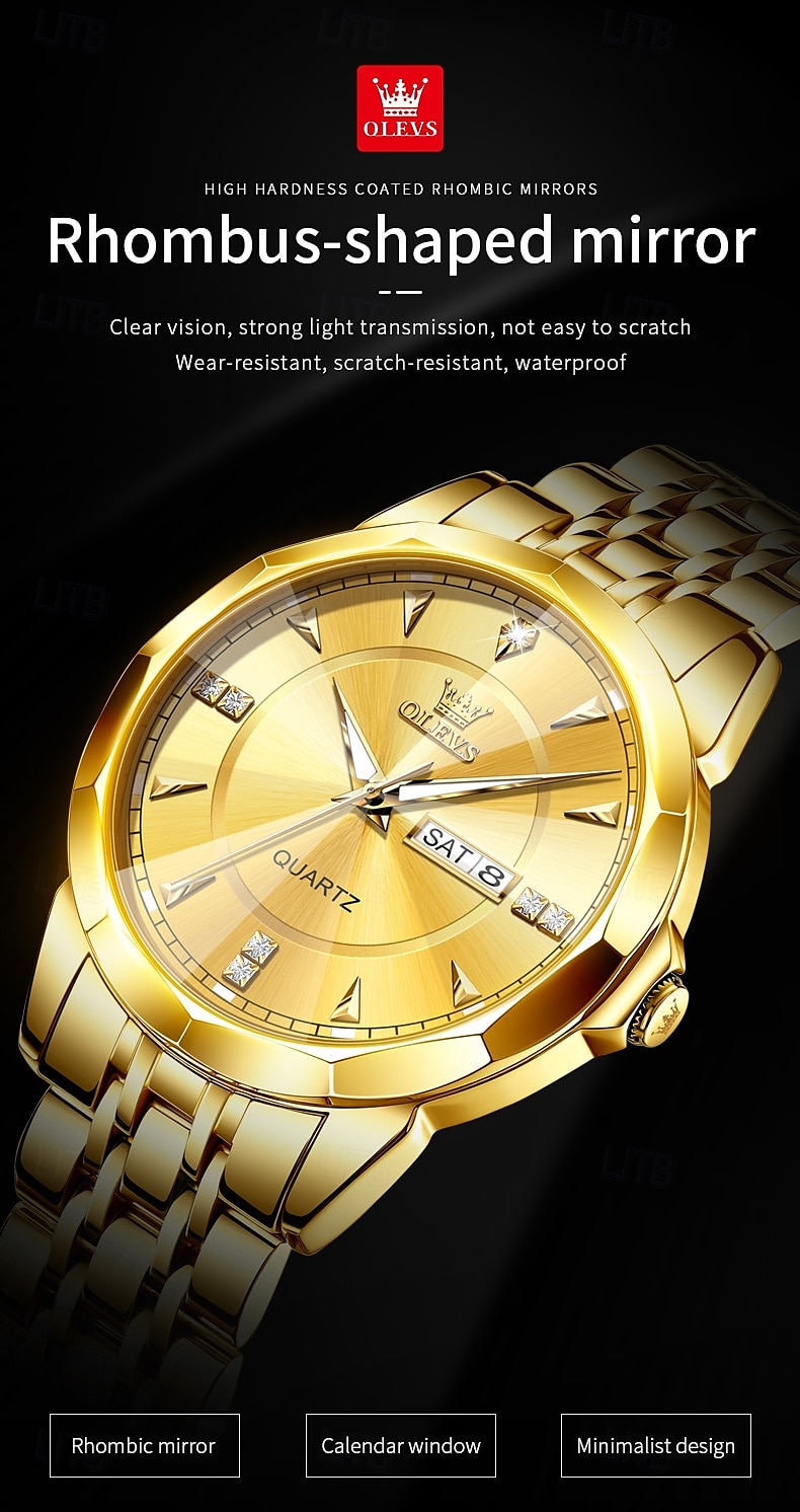 OLEVS 9977 Men's Top Luxury Brand Quartz Watch, Fashion Business, Stainless Steel, Date Week, Diamond Scale, Waterproof 2025 - $52.99 –P4