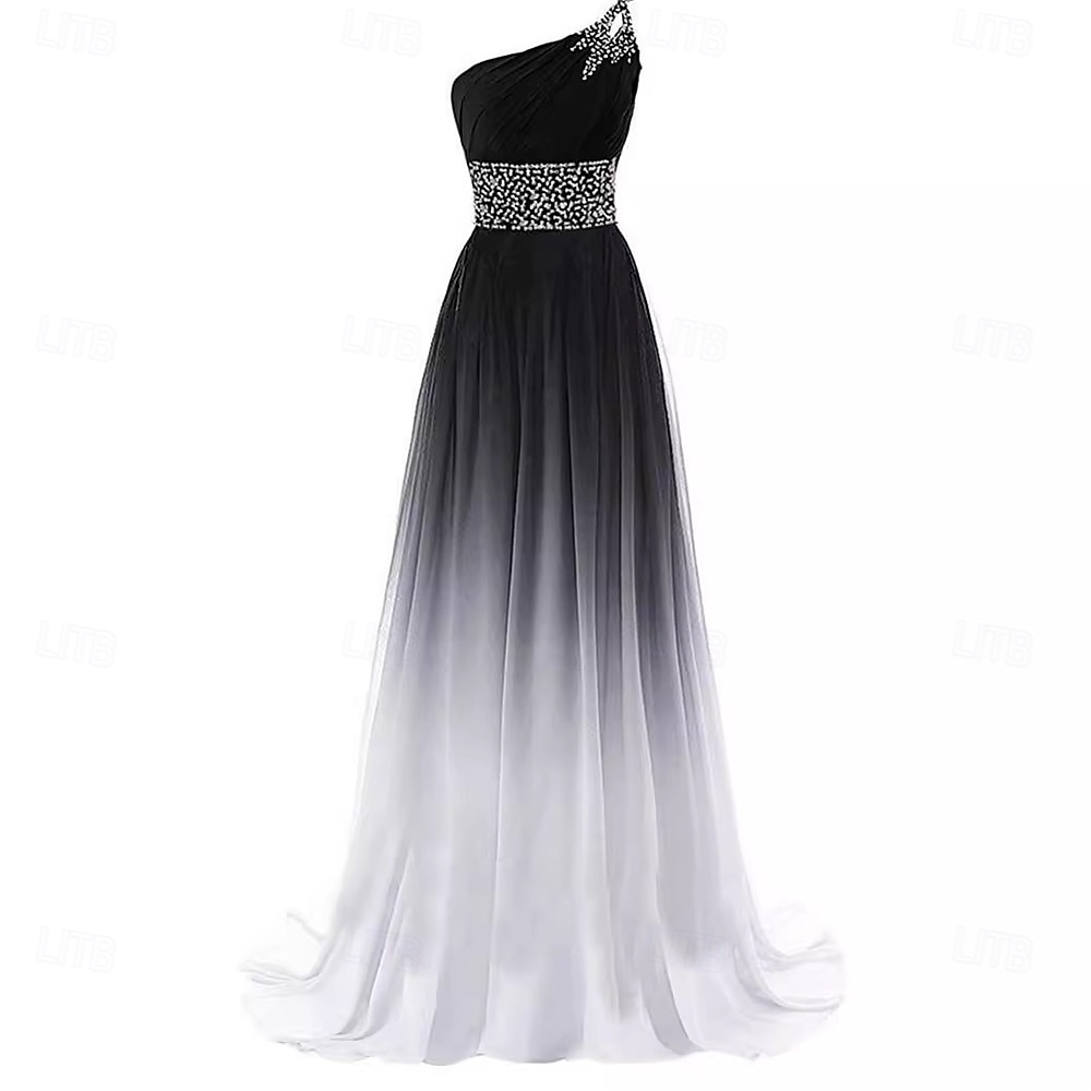 A-Line Quinceanera Dresses Elegant Dress Performance Christmas Floor Length Sleeveless One Shoulder Chiffon Backless with Pleats Beading 2025 2025 - $119.99 –P5