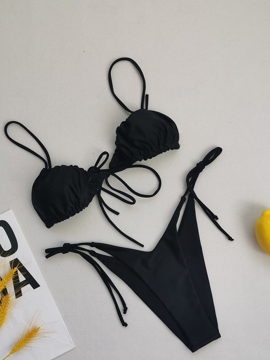 Maillots de bain pour femmes Bikini 2 pièces Maillot de bain thong Dos nu Slim Mode de vacances Couleur unie Col en V Sans manches Maillots de bain de 2025 ? $17.99 –P17
