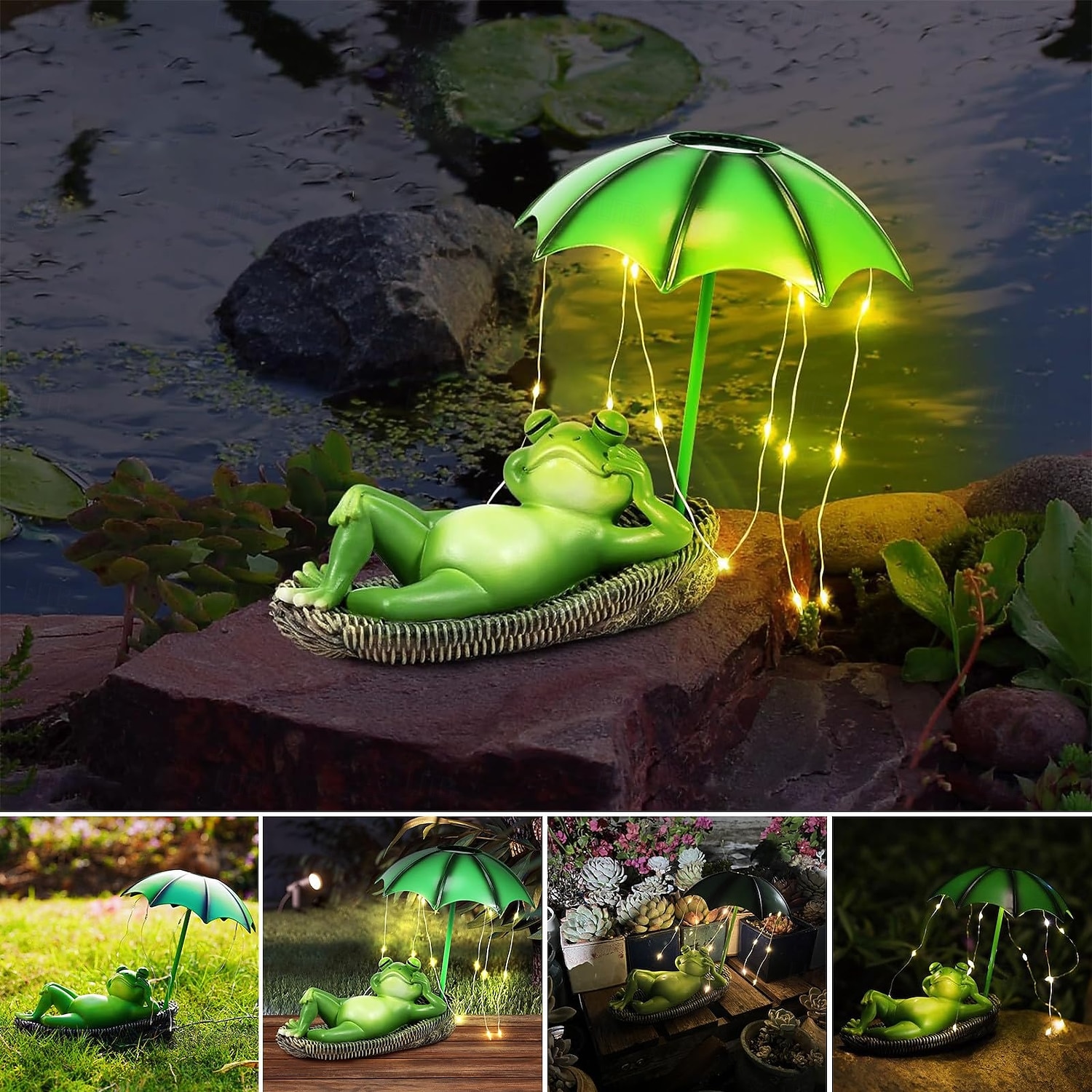 1 st utomhus solenergi vattentätt paraply liggande platt groda dekorativt ljus prydnad ljus innergård trädgård gräsmatta väg landskap ljus söt design 2025 - $26.99 –P2