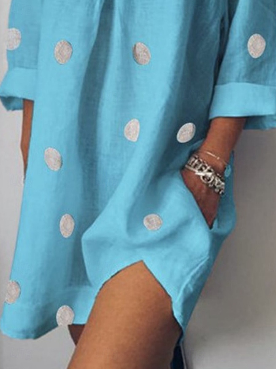 Women's Mini Dress Shift Dress Casual Outdoor Beach Linen Regular Fit Graphic Polka Dot Long Sleeve V Neck White Pink Blue Gray Summer 2025 - $16.99 –P3
