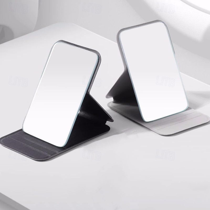 2025年 PUレザー製コンパクトでかわいいポケットミラー、ポータブルデスクトップミニメイクアップミラー、寮、卓上、オフィス用、PUレザー製調節可能な手持ち折りたたみミラー  コレクション – $12.49 –P4